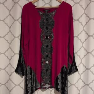 Style & Co. Women's Red and Black Lacy Tunic Top XL
